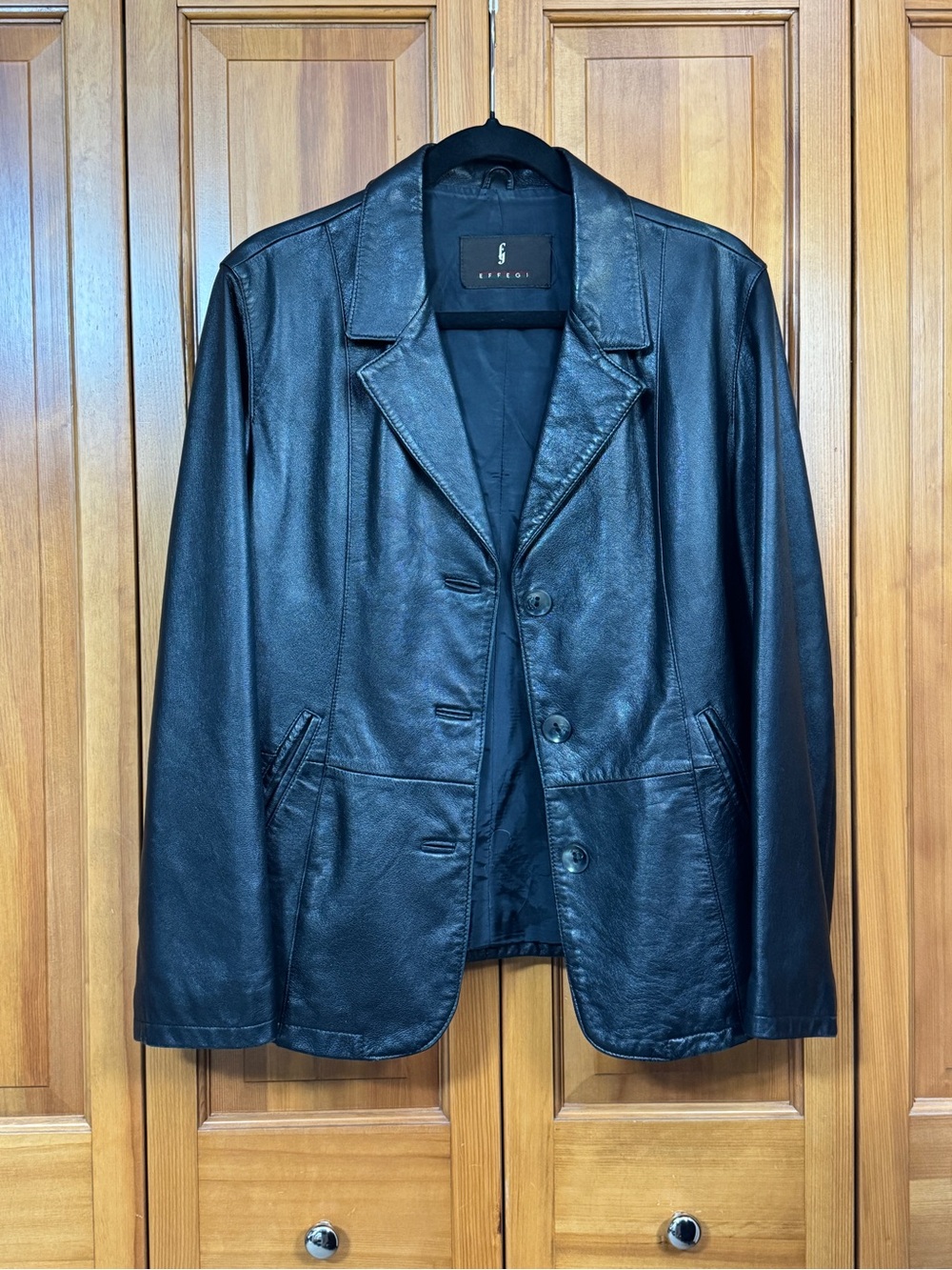 Vintage Effegi Black Genuine Leather Blazer Jacket Made in Italy Sz IT 40